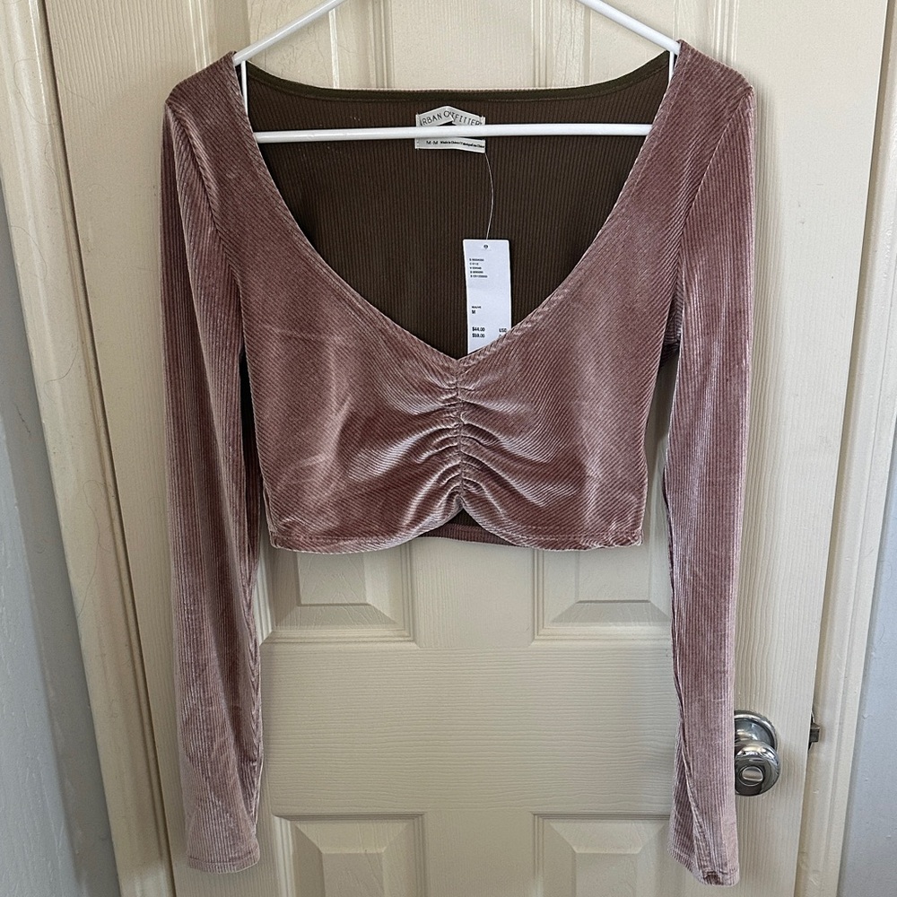 Urban Outfitters Velvet Crop Top in Soft Pink/ Mauve